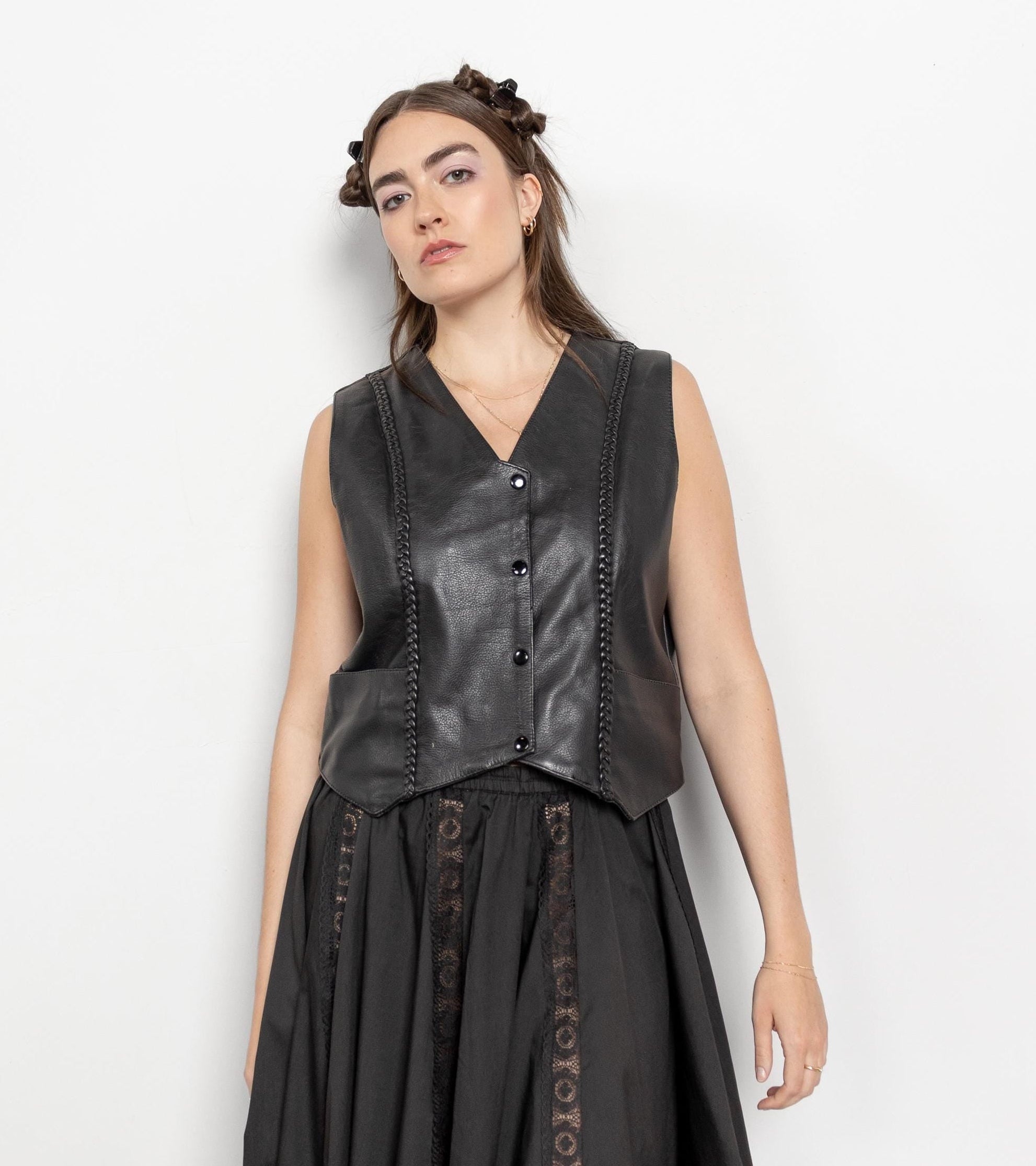 black leather dress vest Jianna Leather Vest in Black