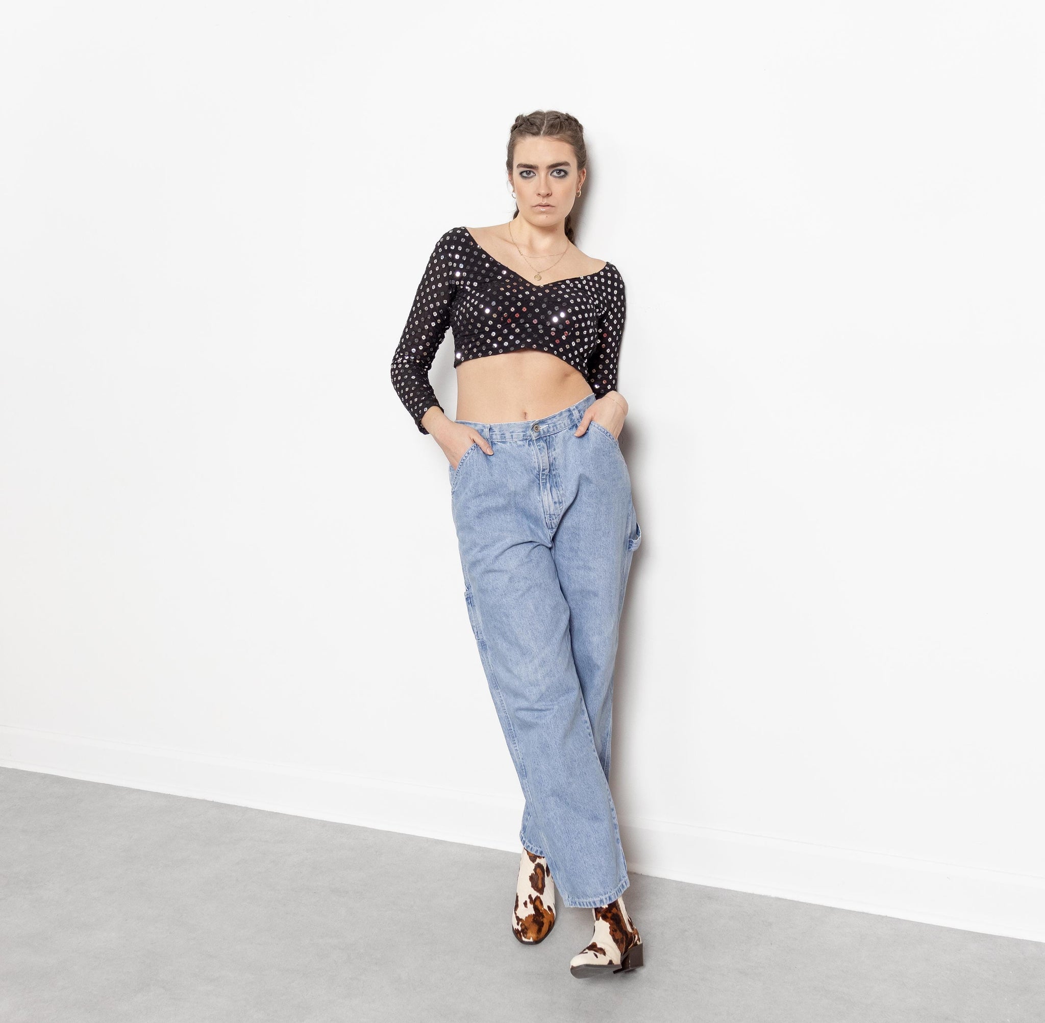 CARPENTER JEANS WIDE Leg Painter Pants Women Lee Riveted U S A Usa Made Denim Women / 44 Inch Hips / Size Medium Large
