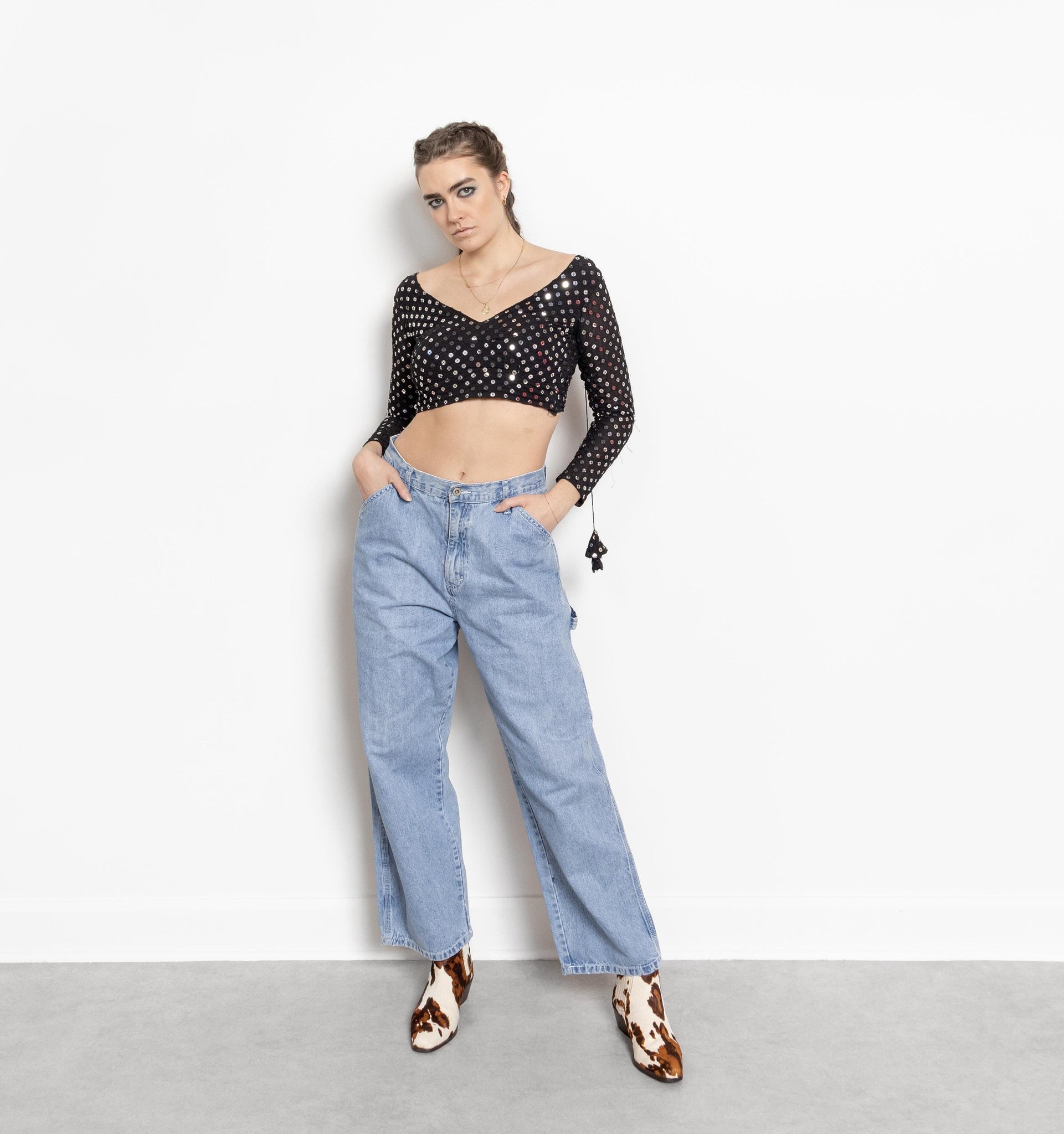 CARPENTER JEANS WIDE Leg Painter Pants Women Lee Riveted U S A Usa Made Denim Women / 44 Inch Hips / Size Medium Large