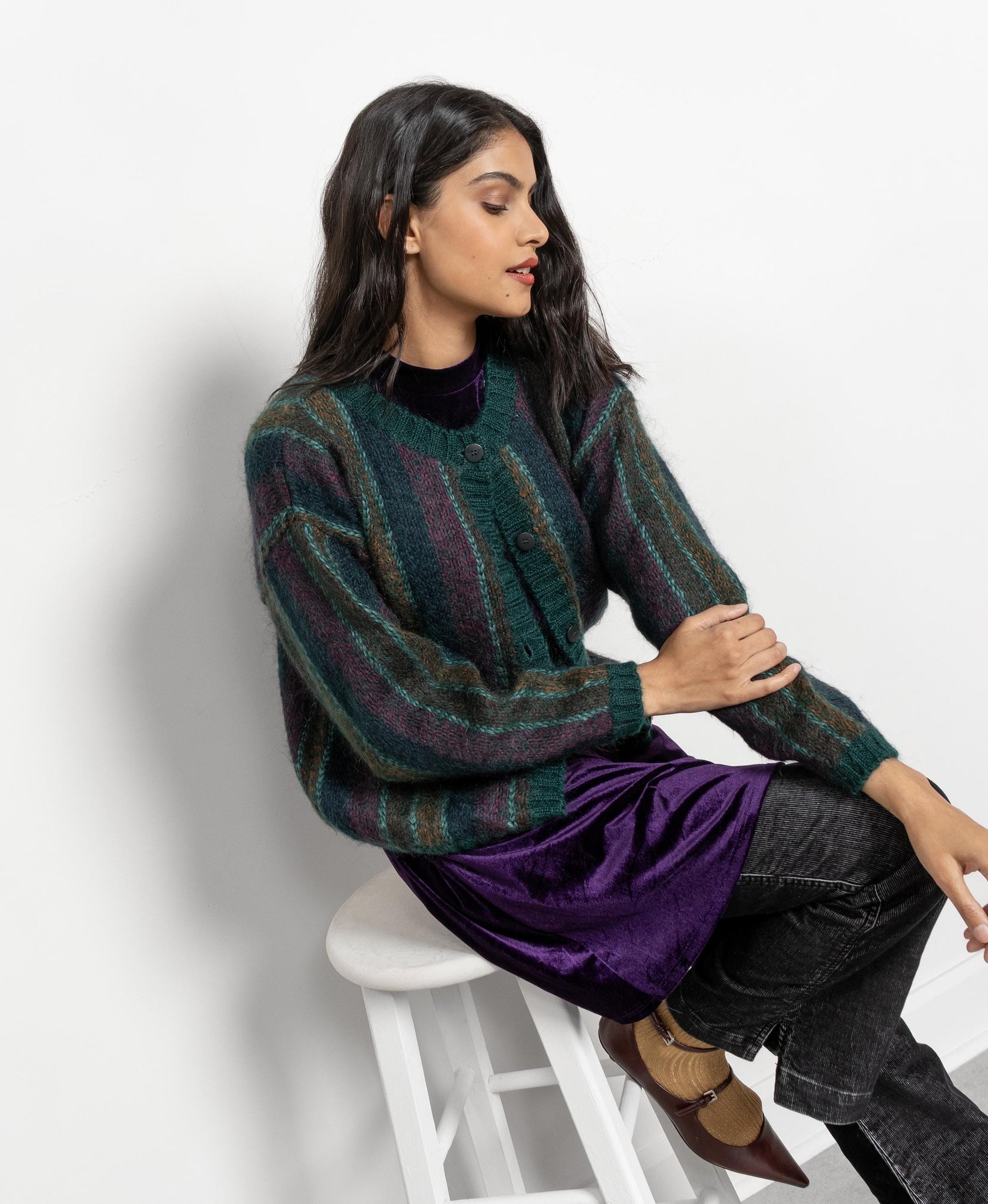 STRIPE MOHAIR CARDIGAN Vintage Sweater 90's / Medium Large