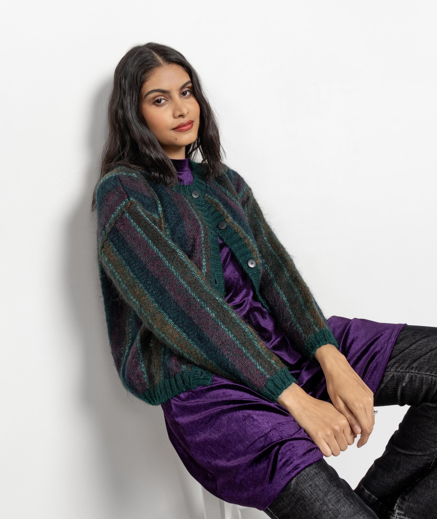 STRIPE MOHAIR CARDIGAN Vintage Sweater 90's / Medium Large