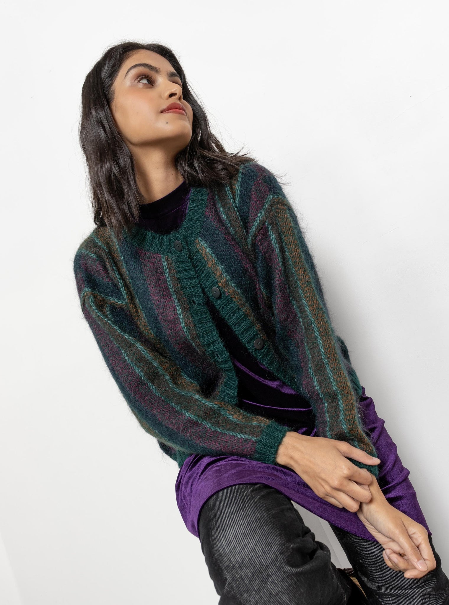 STRIPE MOHAIR CARDIGAN Vintage Sweater 90's / Medium Large