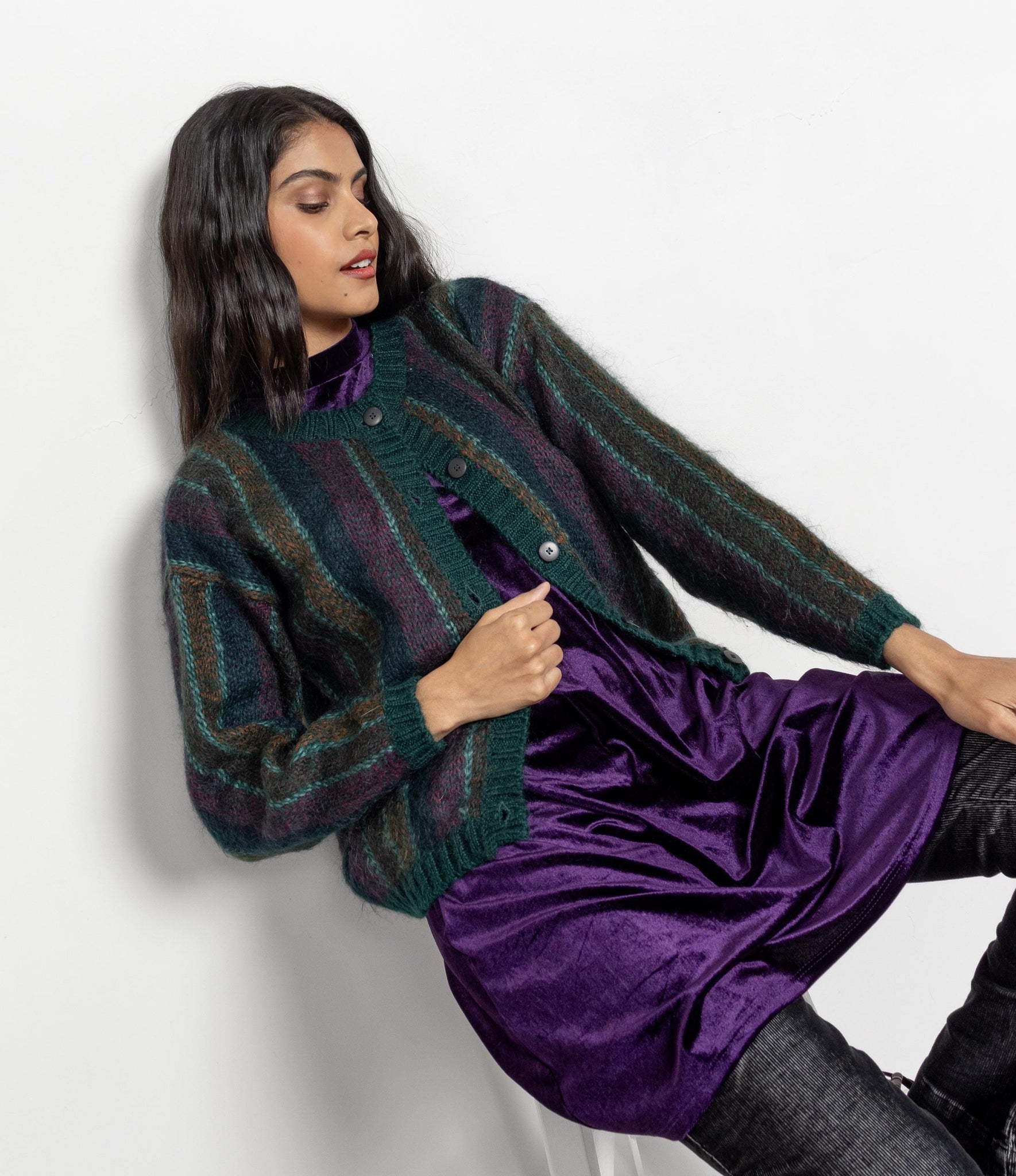 STRIPE MOHAIR CARDIGAN Vintage Sweater 90's / Medium Large