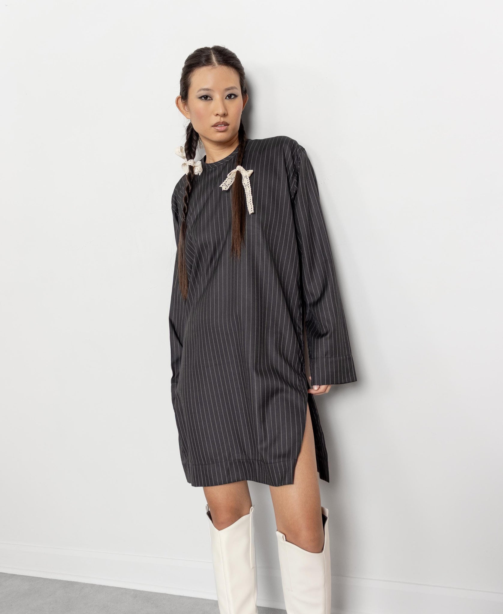 pinstripe dress long sleeve Pinstripe Smock Dresses