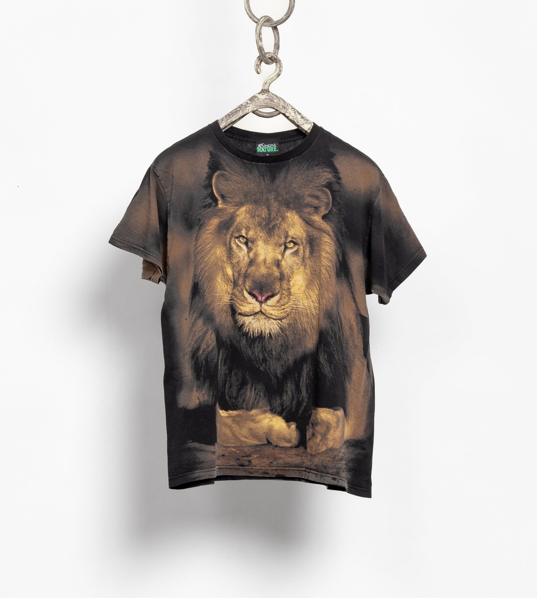 T-shirt with a lion graphic design on a white background