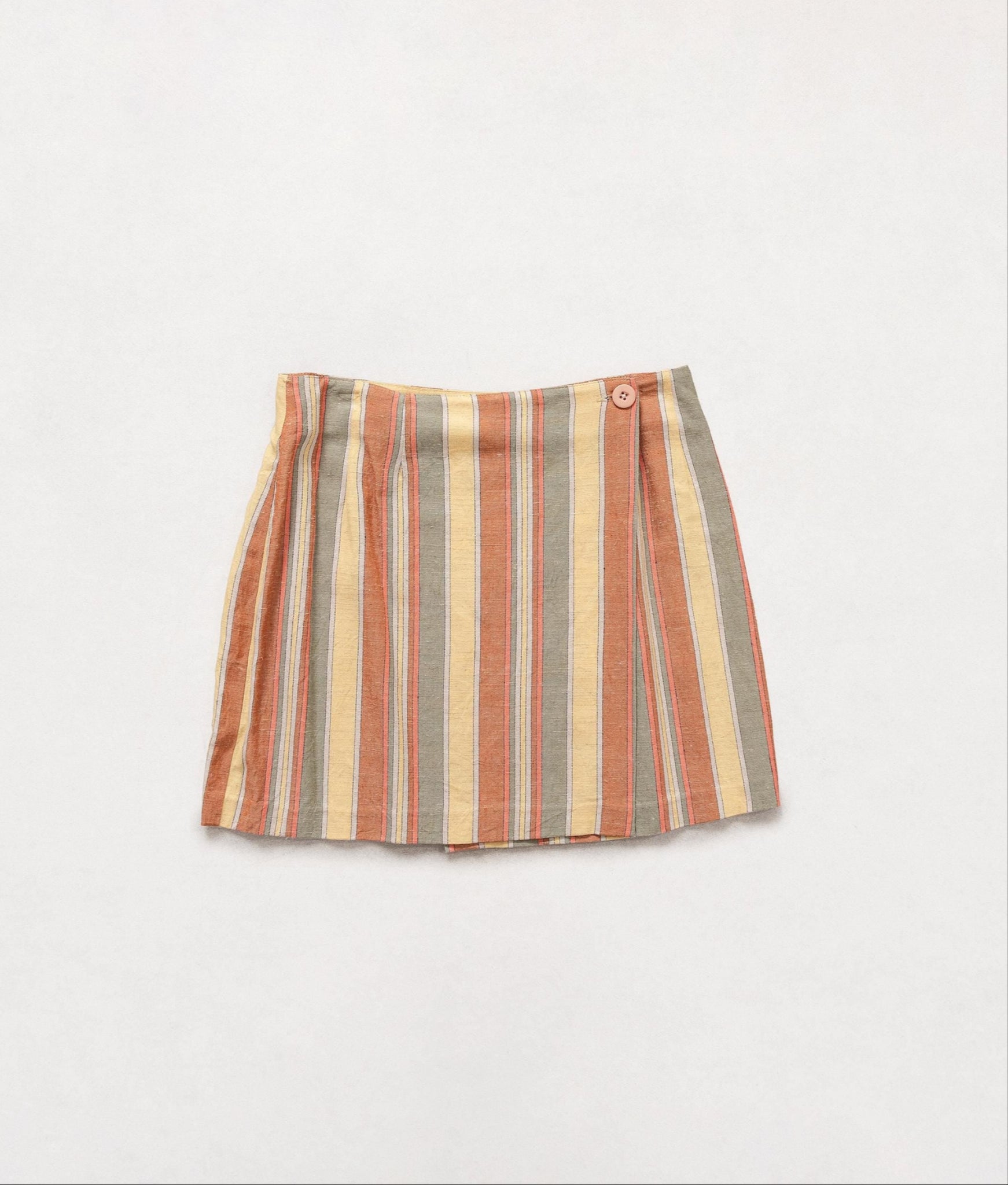 Striped skirt with a pattern of multicolored horizontal stripes on a light gray background