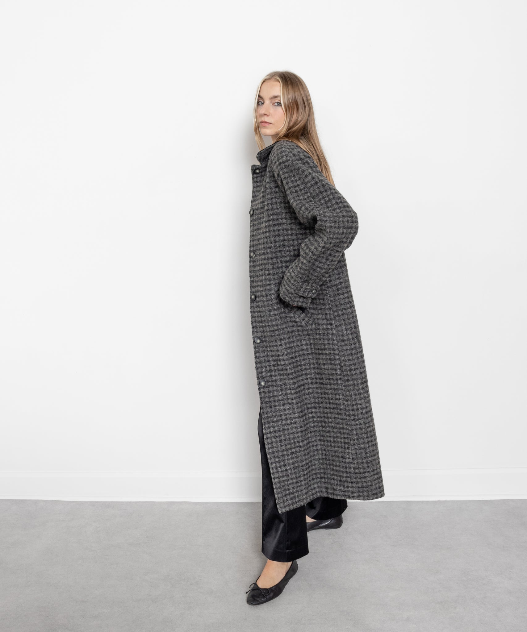 Checkered Wool Trench