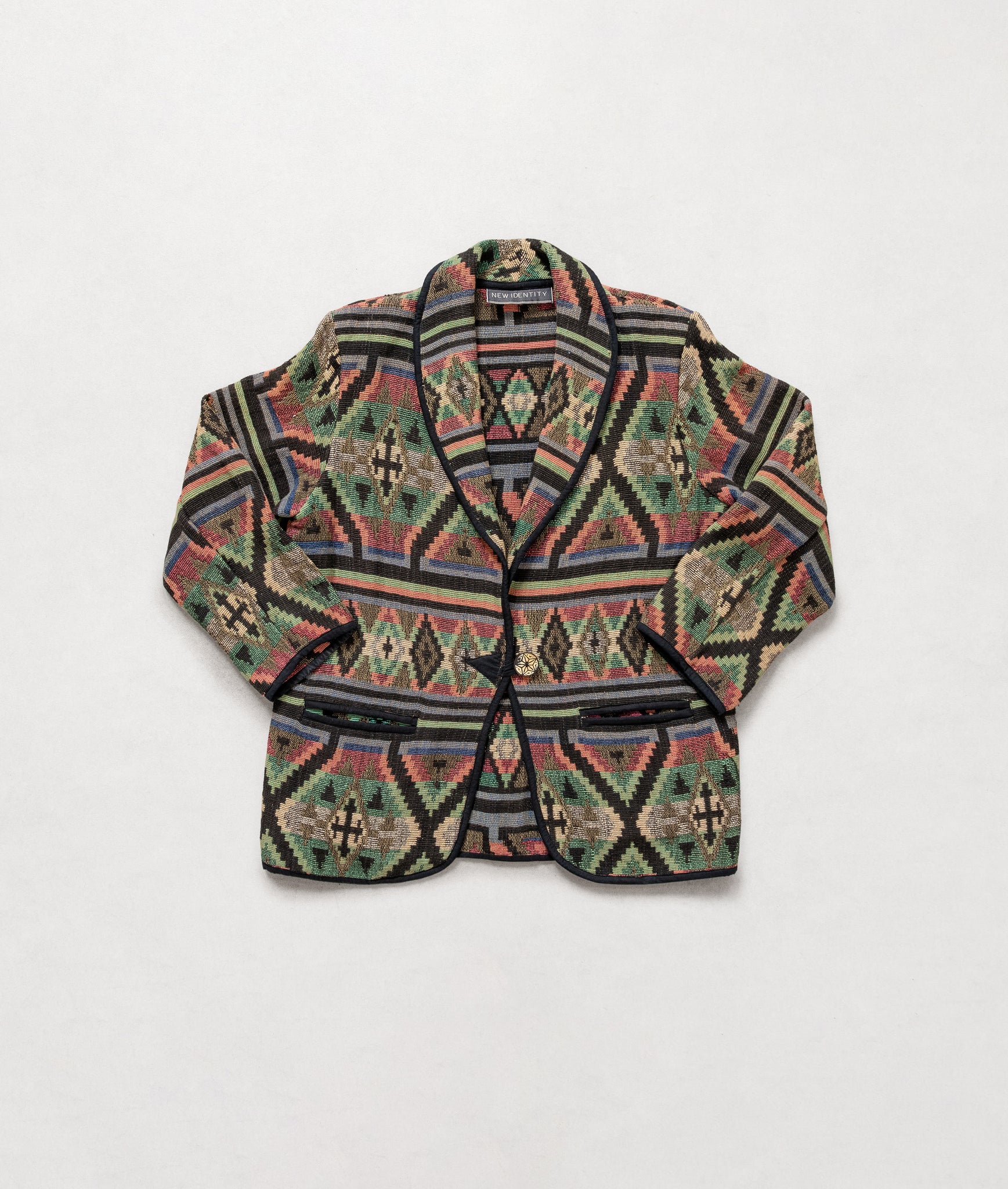 Patterned jacket on a light gray background