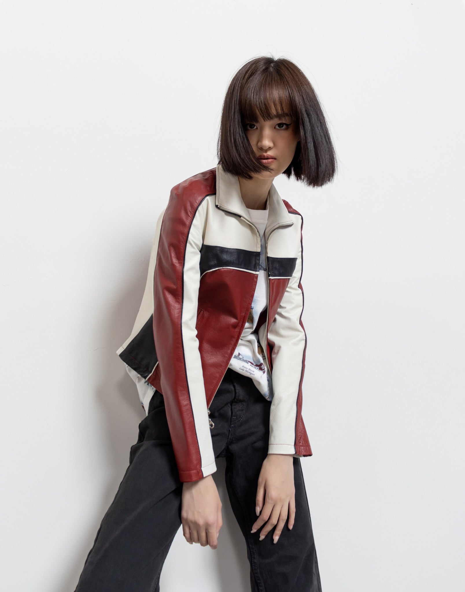 Color Block Jacket Vintage Cropped Leather Color-Block Jacket – Better Stay Together