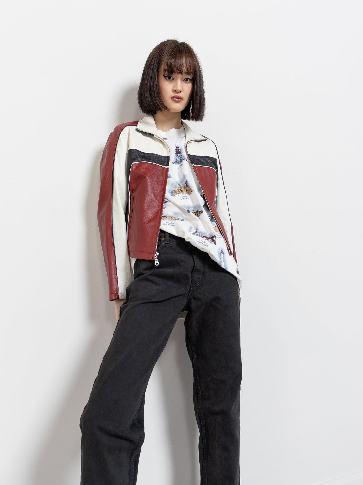 Color Block Jacket Vintage Cropped Leather Color-Block Jacket – Better Stay Together
