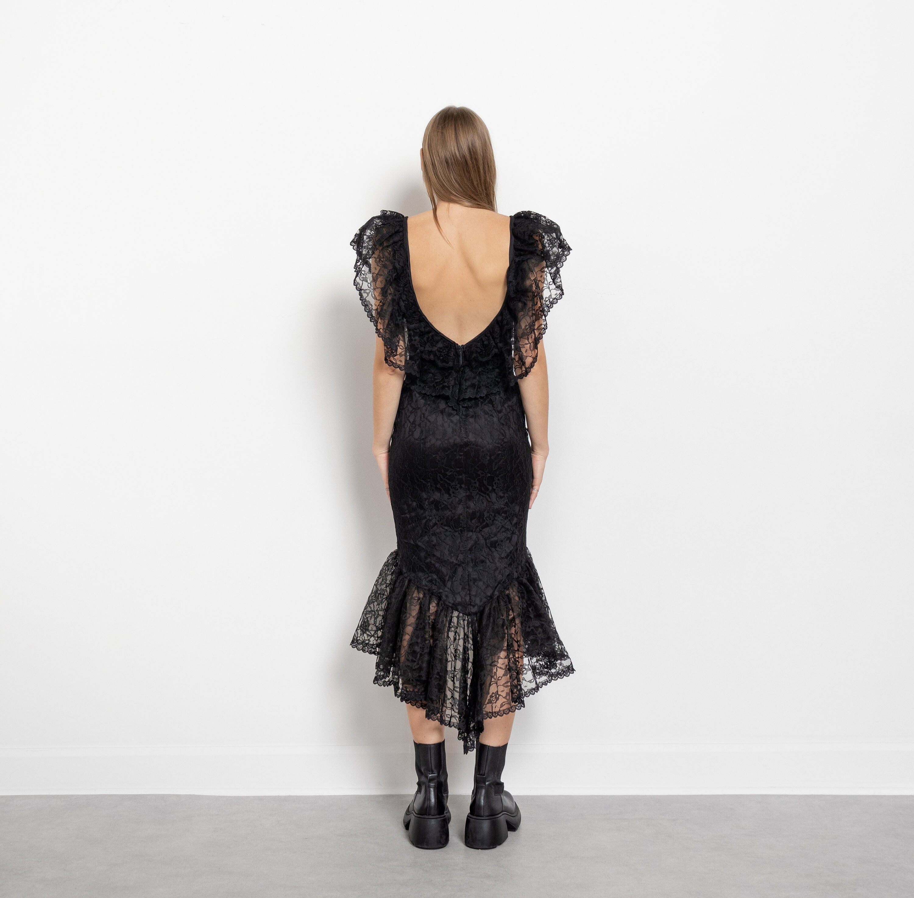 Black Lace 80's Prom Dress