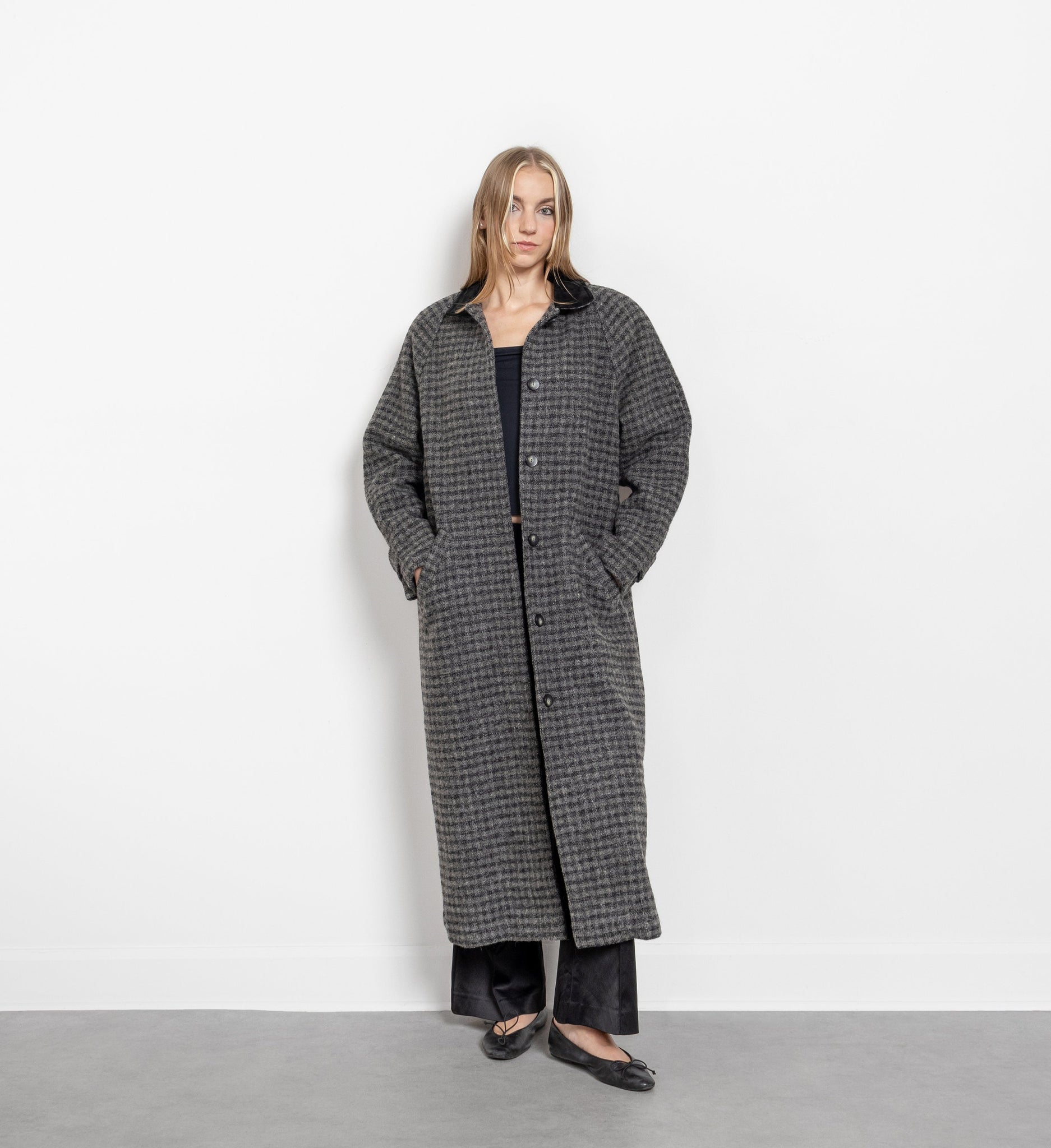 Checkered Wool Trench