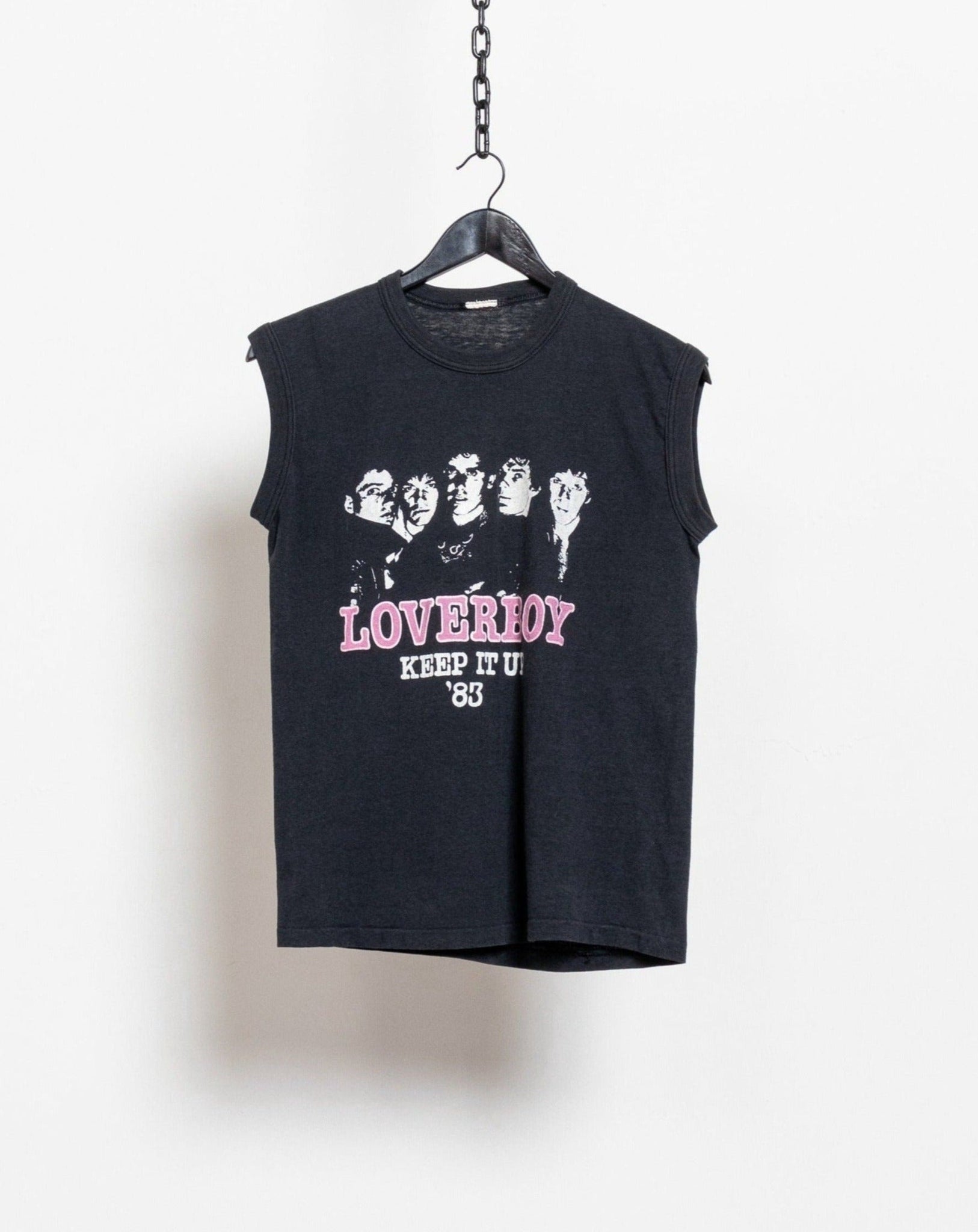 Vintage black Loverboy rock t-shirt with graphic print from the 1983 Keep It Up Tour.